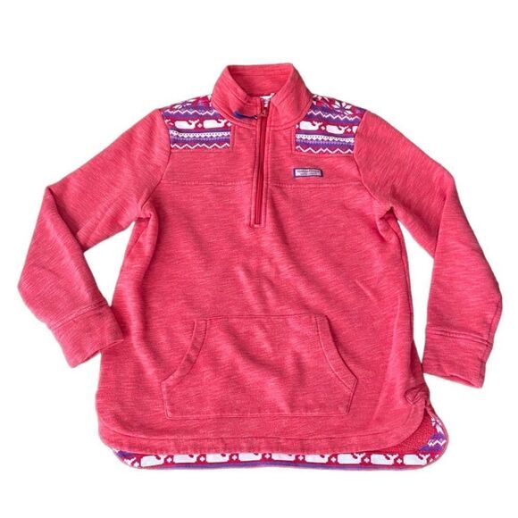 Vineyard Vines Half Zip Fair Isle Shoulder Relaxed Curved Hem Shep Shirt Small - Picture 2 of 6